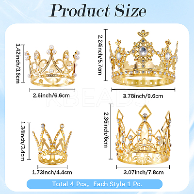 4Pcs 4 Styles Crown Zinc Alloy Cake Decoration AJEW-CP0008-84G-1