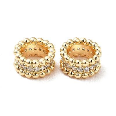 Brass Micro Pave Cubic Zirconia Large Hole Beads KK-M233-20G-1