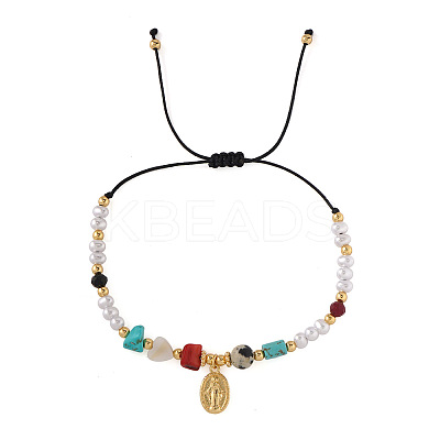 Adjustable Mixed Stone Black Cord Bracelets for Women RN6049-1