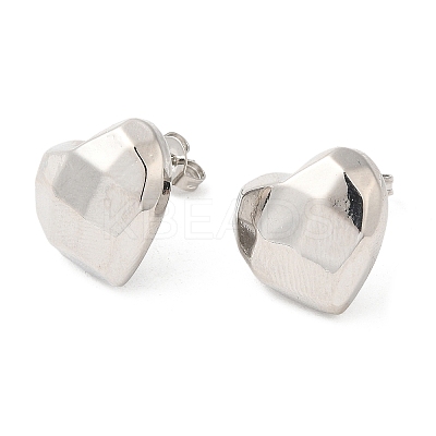 Brass Faceted Heart Stud Earrings for Women EJEW-K248-10P-1