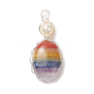 Chakra Natural Mixed Gemstone Copper Wire Wrapped Pendants PALLOY-JF02046-02-1