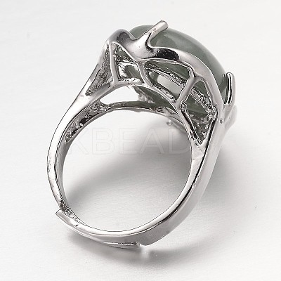 Adjustable Oval Gemstone Wide Band Rings RJEW-L062-01B-1