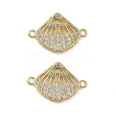 Brass Micro Pave Cubic Zirconia Shell Shaped Connector Charms KK-P325-06G-1
