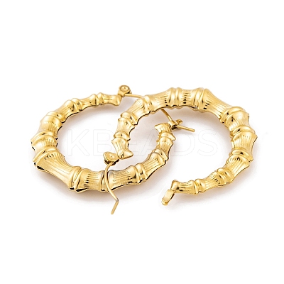 Ion Plating(IP) Bamboo Joint 304 Stainless Steel Hoop Earrings for Women EJEW-G388-01G-1
