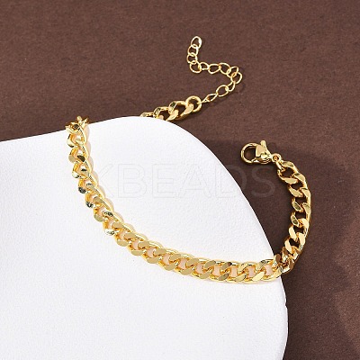 Brass Cuban Link Chain Bracelets for Women BJEW-C140-10G-1