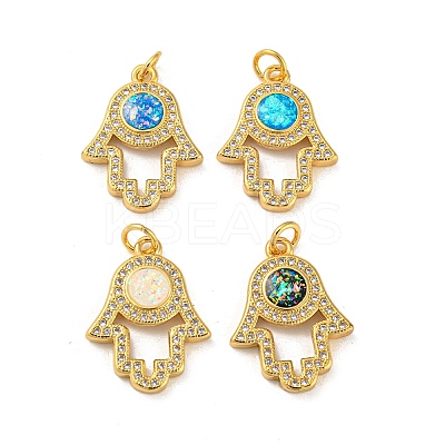 Brass Pendants Micro Pave Cubic Zirconia with Synthetic Opal KK-K356-08G-1