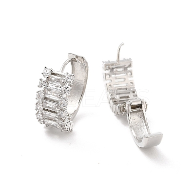 Clear Cubic Zirconia Rectangle Hoop Earrings EJEW-P213-01P-1