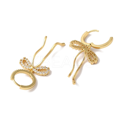 Bowknot Brass Micro Pave Clear Cubic Zirconia Hoop Earrings for Women LS-EJEW-A110-03G-1