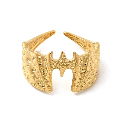 Ion Plating(IP) 304 Stainless Steel Gothic Bat Open Cuff Ring for Women RJEW-E066-01G-1