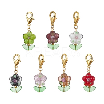 Flower Handmade Lampwork Pendant Decorations HJEW-JM01676-1