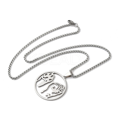 201 Stainless Steel Hollow Flat Round Animal Liberation Front Pendant Necklaces NJEW-H065-20P-1