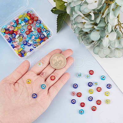 180Pcs 6 Colors Handmade Millefiori Glass Flat Round Bead Strands FIND-SC0003-60-1