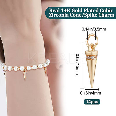 14Pcs Rack Plating Brass Micro Pave Cubic Zirconia Charms KK-BBC0007-53-1