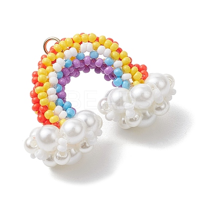 Handmade Glass Seed Beaded Rainbow Pendants PALLOY-MZ00502-1