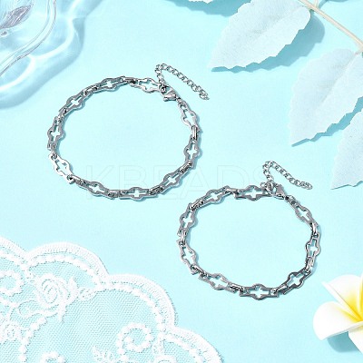 2Pcs 2 Styles 304 Stainless Steel Hollow Cross-Linked Chain Bracelets for Couple BJEW-JB12293-1