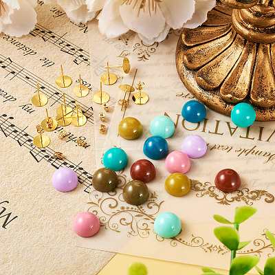 DIY Half Round Opaque Resin Stud Earring Jewelry Kits DIY-TA0010-78-1