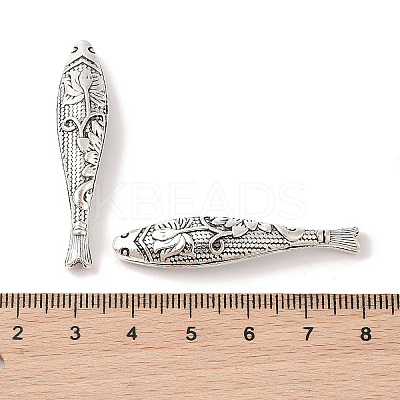 Tibetan Style Zinc Alloy Lotus Flower Pattern Fish Beads PALLOY-P078-01-1