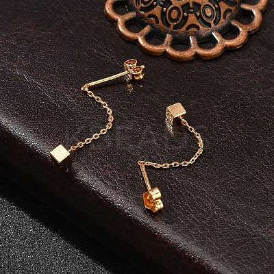 Brass Tassel Stud Earrings LS-EJEW-D321-01G-1