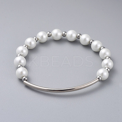 Glass Pearl Beads Stretch Bracelets BJEW-JB04758-01-1