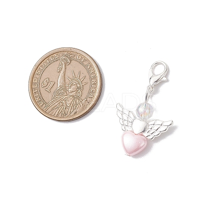 Opaque Acrylic Heart Angel Pendant Decorations HJEW-JM04528-1