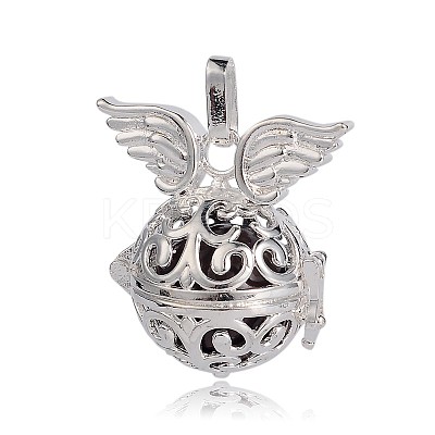 Silver Color Plated Brass Hollow Round Cage Pendants KK-J247-04S-1