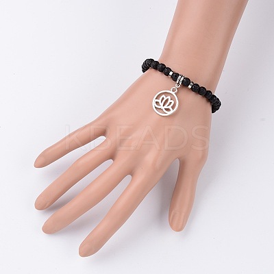 Natural Lava Rock Beaded Stretch Charm Bracelets BJEW-JB02095-03-1