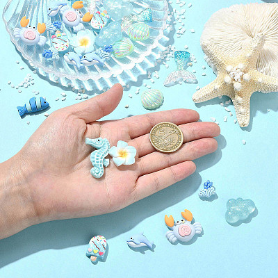 60Pcs 10 Styles Beach Theme Opaque Resin Cabochons RE-FS01E3-01-1