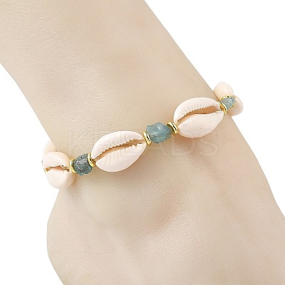 Ocean Natural Blue Apatite & Natural Cowrie Shell Braided Bead Anklets for Women AJEW-AN00845-1