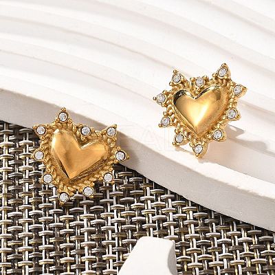 Heart 304 Stainless Steel Micro Pave Clear Cubic Zirconia Stud Earrings EJEW-V016-01G-02-1