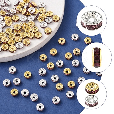 120Pcs 2 Colors Brass Rhinestone Spacer Beads RB-FS0001-05A-1