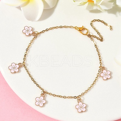 3Pcs 3 Colors Flower Alloy Enamel Charm Bracelets BJEW-JB12285-1