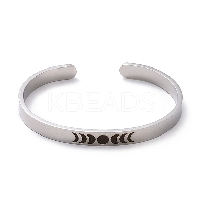 Non-Tarnish 304 Stainless Steel Moon Phase Open Cuff Bangle for Men Women LS-BJEW-H551-01P-1