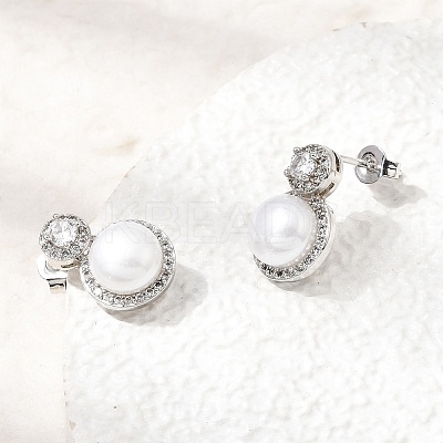 Brass Micro Pave Cubic Zirconia Stud Earrings CU-CBABA66-08P-1