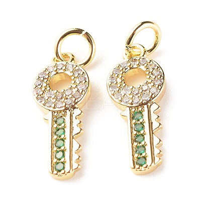 Brass Micro Pave Green & Clear Cubic Zirconia Pendants ZIRC-P094-02G-RS-1