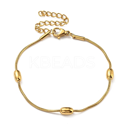 Ion Plating(IP) 304 Stainless Steel Round Snake Chain Bracelet with Oval Beaded BJEW-E088-03G-1