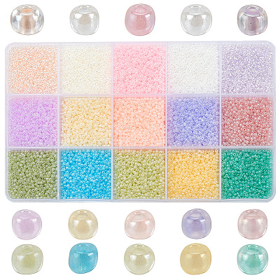 150g 15 Colors Imitation Jade Glass Round Seed Beads GLAA-AR0001-62-1