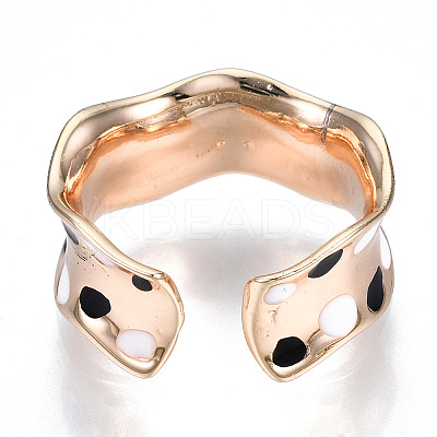 Clear Cubic Zirconia Wave Open Cuff Ring with Enamel RJEW-N039-03LG-1