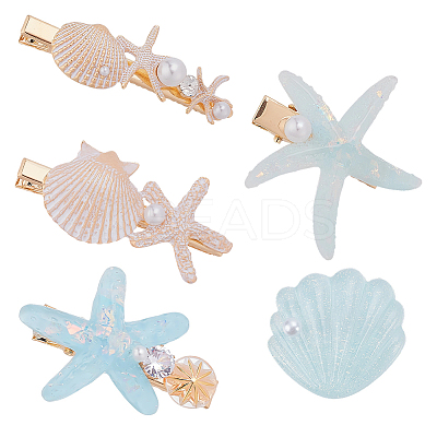 Starfish & Shell Shape Resin Alligator Hair Clips PHAR-WH0006-35-1