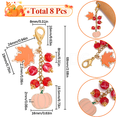 8Pcs Thanksgiving Day Alloy & Acrylic Pendant Decorations HJEW-SC0001-76B-1