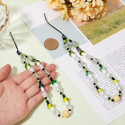 2Pcs Resin Beaded Mobile Phone Lanyard Wrist Strap HJEW-GF0001-47A-1