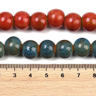 Handmade Fancy Antique Glazed Porcelain Ceramic Round Beads Strands PORC-L019-13mm-M-1