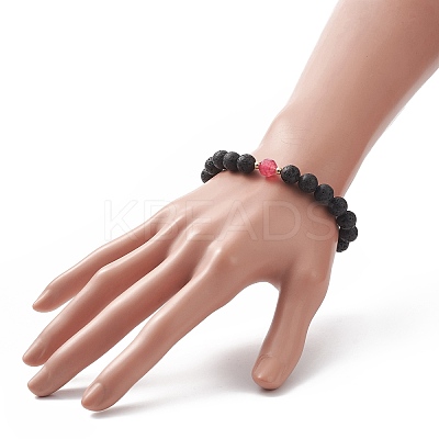 Natural Lava Rock & Dyed Agate Beaded Stretch Bracelets BJEW-JB09178-1