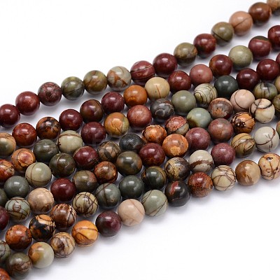 Natural Polychrome Jasper/Picasso Stone/Picasso Jasper Round Bead Strands LS-G-J303-16-10mm-1