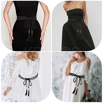 1Pc Cotton and Linen Flower Lace Tassel Waist Belly Belts AJEW-GF0012-32C-1