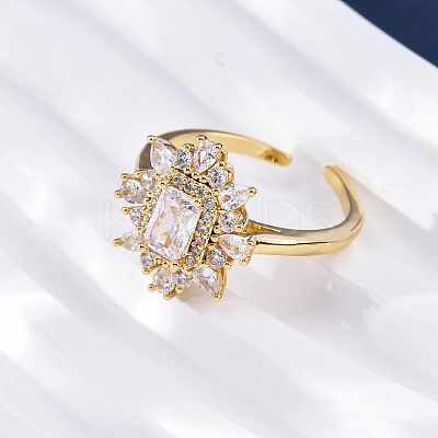 Brass Micro Pave Clear Cubic Zirconia Cuff Rings for Women RJEW-A062-03G-1