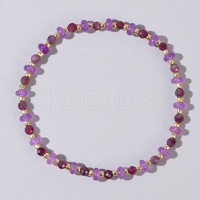Beach Vacation Style Natuarl Amethyst & Dyed White Jade Beaded Stretch Bracelet Women RO9590-2-1