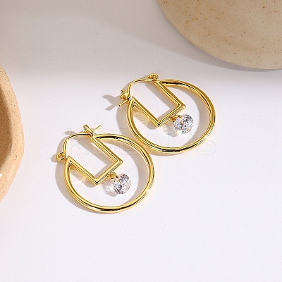 Brass & Clear Cubic Zirconia Hoop Earrings FS-WG3D18D-02-1