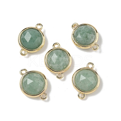 Brass Pave Natural Green Aventurine Faceted Flat Round Connector Charms G-U028-04G-08-1