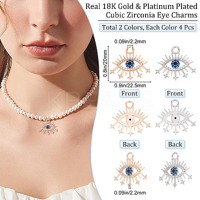 8Pcs 2 Colors Brass Micro Pave Cubic Zirconia Pendants KK-BBC0002-55-1