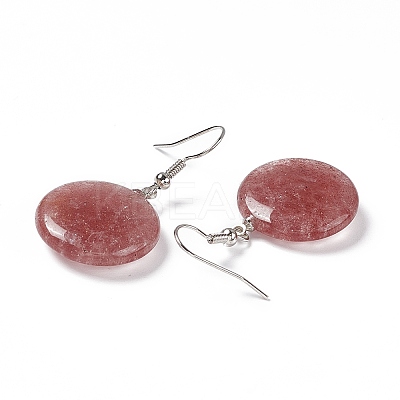 Natural Strawberry Quartz Flat Round Dangle Earrings EJEW-D188-03P-05-1